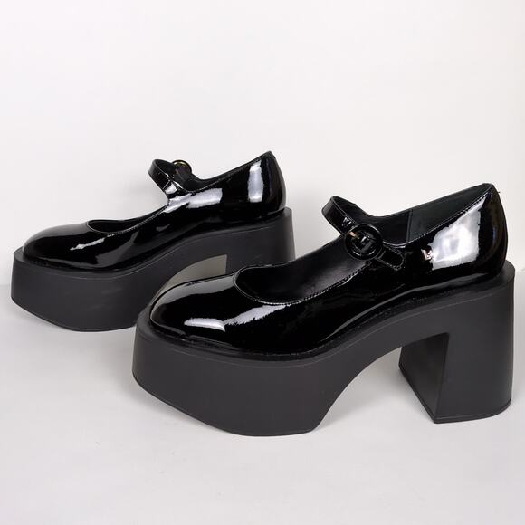 LARROUDE Black Patent Leather Olivia Platform Mary Jane Pump Chunky Women's 9.5 - Picture 6 of 9